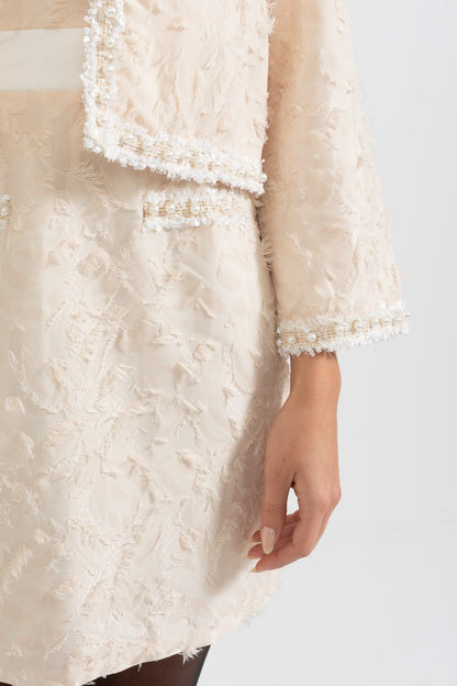 Tüy Desenli İnci Detaylı İki Parçalı Takım - Fildişi