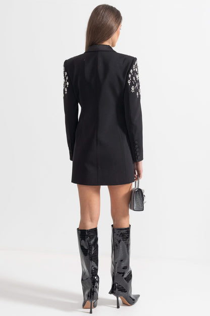 Omuzları Elmas İşlemeli Şık Blazer - Siyah