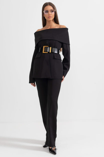 Omuzdan Kesik Ceket - Siyah