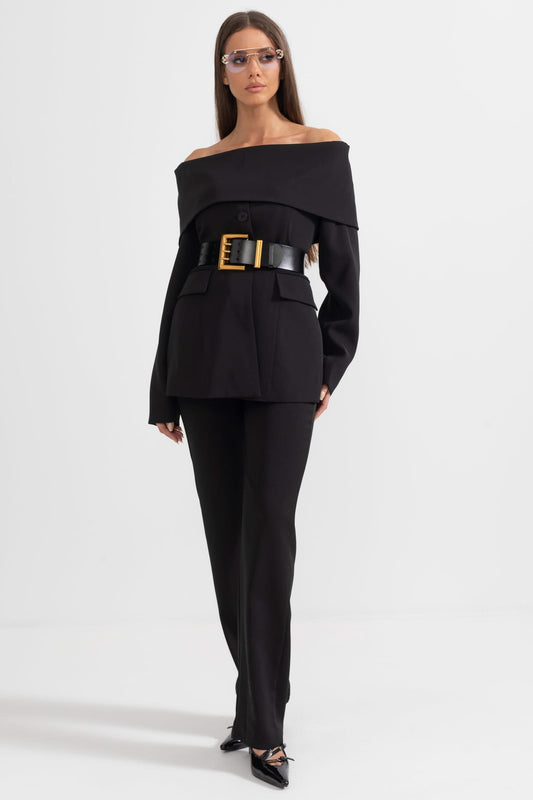 Omuzdan Kesik Ceket - Siyah