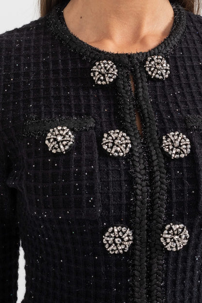 Uzun Kollu Diz Boyu Örme Elbise - Siyah