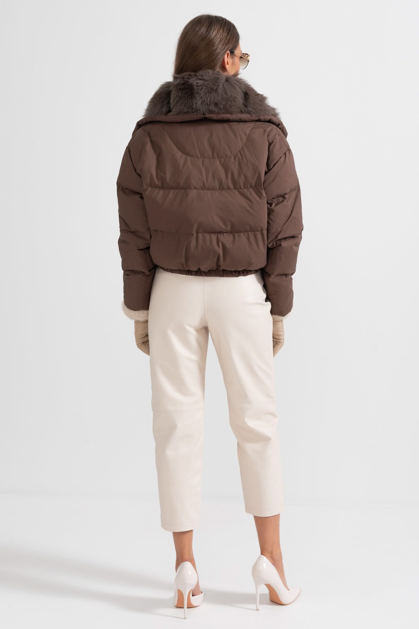 Kahverengi Tilki Kürk Kapüşonlu Şişme Mont - Kahverengi