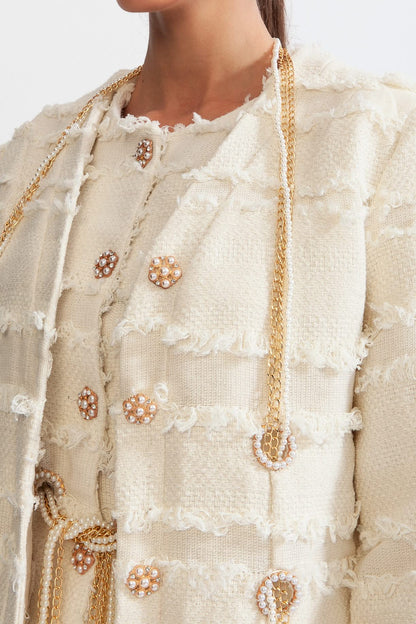 İnci Zincirli Tweed Blazer - Bej