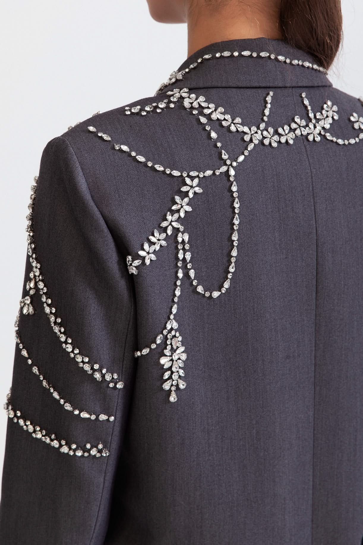 Mücevherli Çift Sıralı Uzun Blazer - Gri