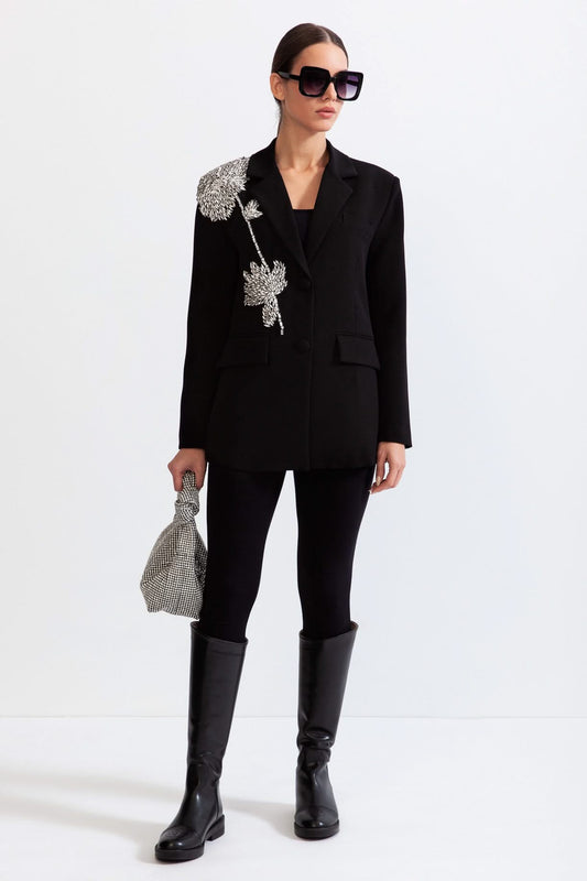 Mücevher Tek Düğmeli Blazer - Siyah