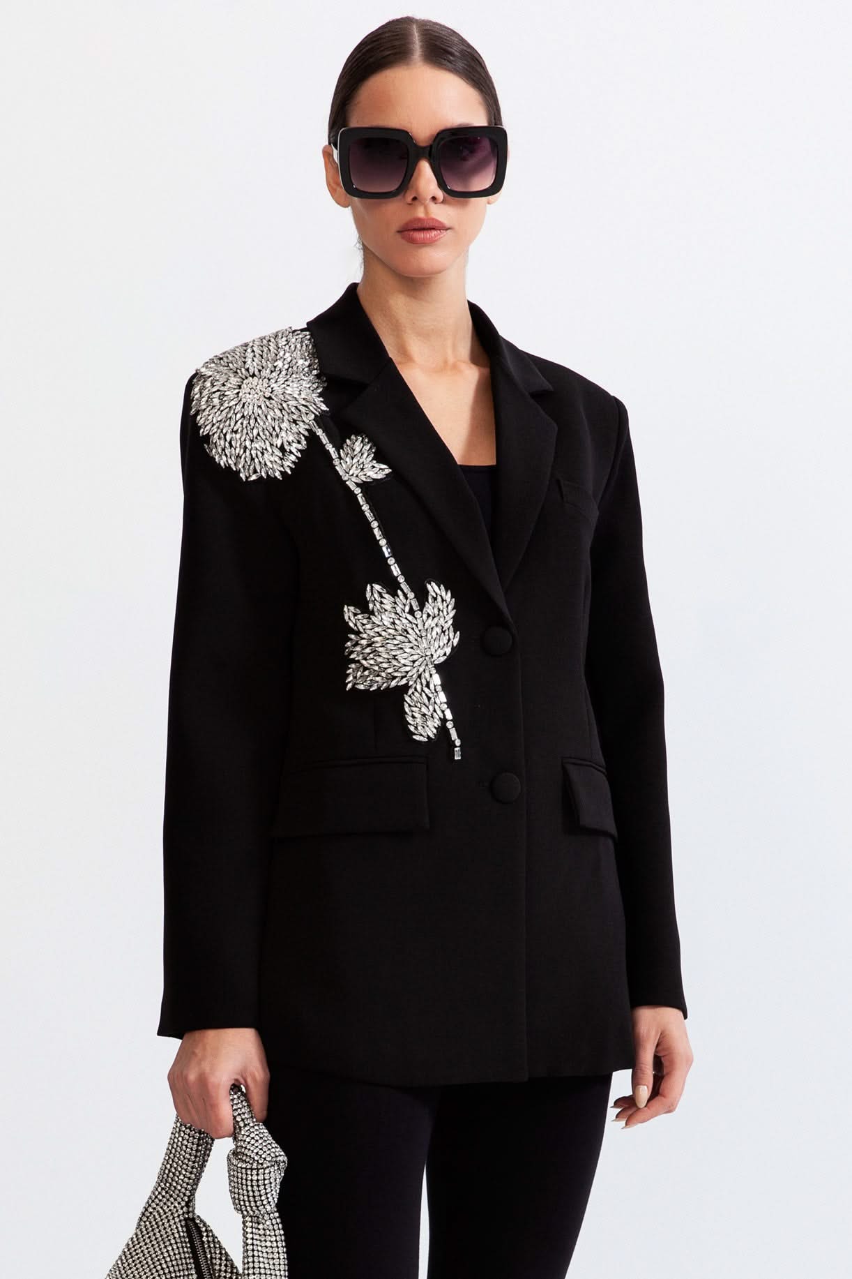 Mücevher Tek Düğmeli Blazer - Siyah