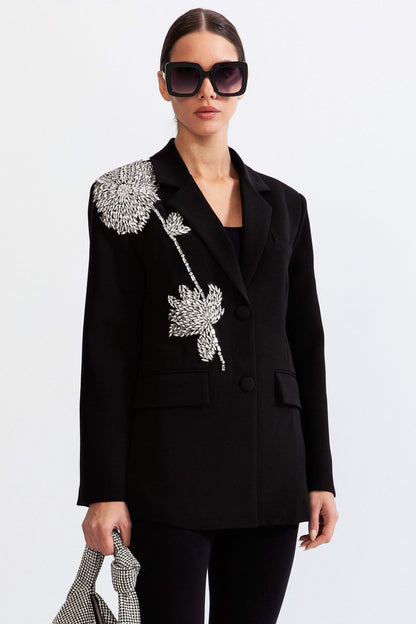 Mücevher Tek Düğmeli Blazer - Siyah