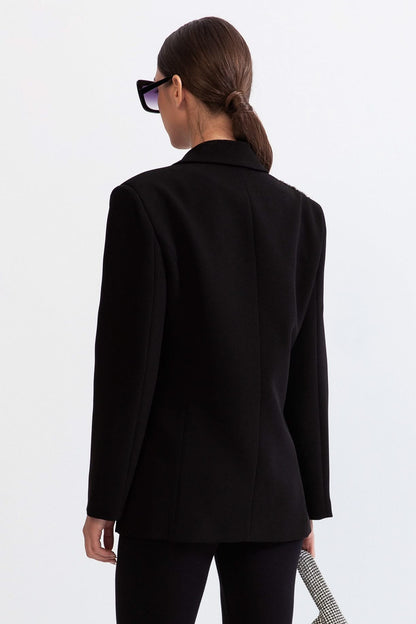 Mücevher Tek Düğmeli Blazer - Siyah