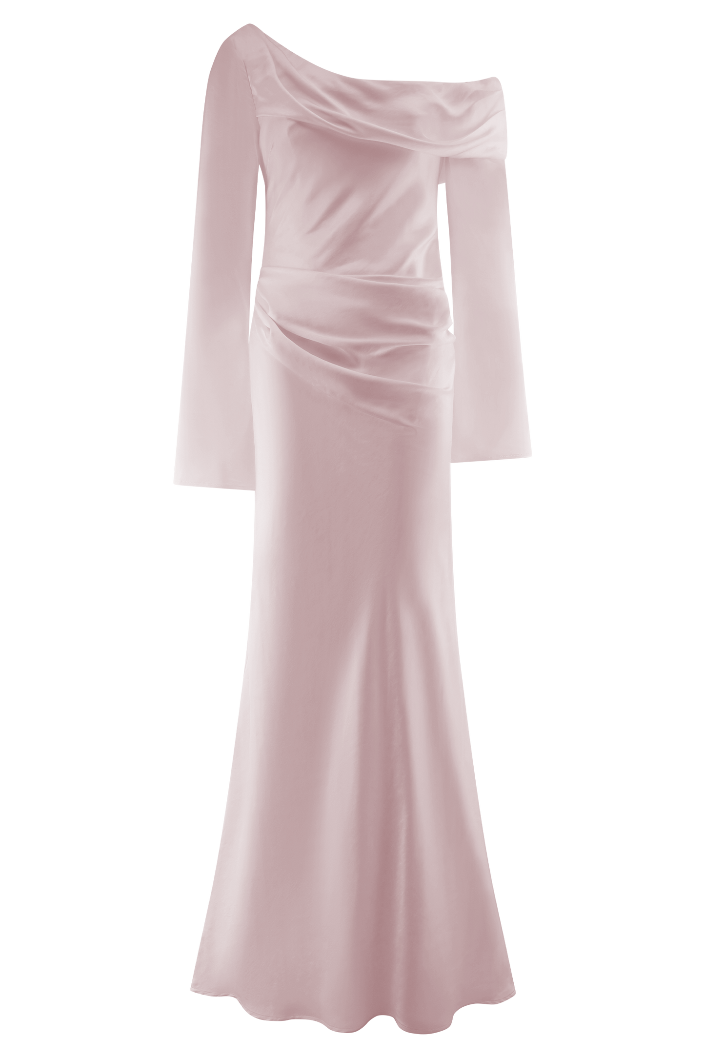 Butka™ Iris Uzun Kol Saten Maxi Elbise - Soft Pembe