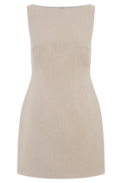 Butka™ Angela Suit Mini Elbise - Taupe İnce Çizgili