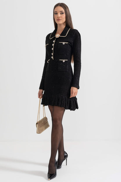 Örme Dokulu Elbise - Siyah
