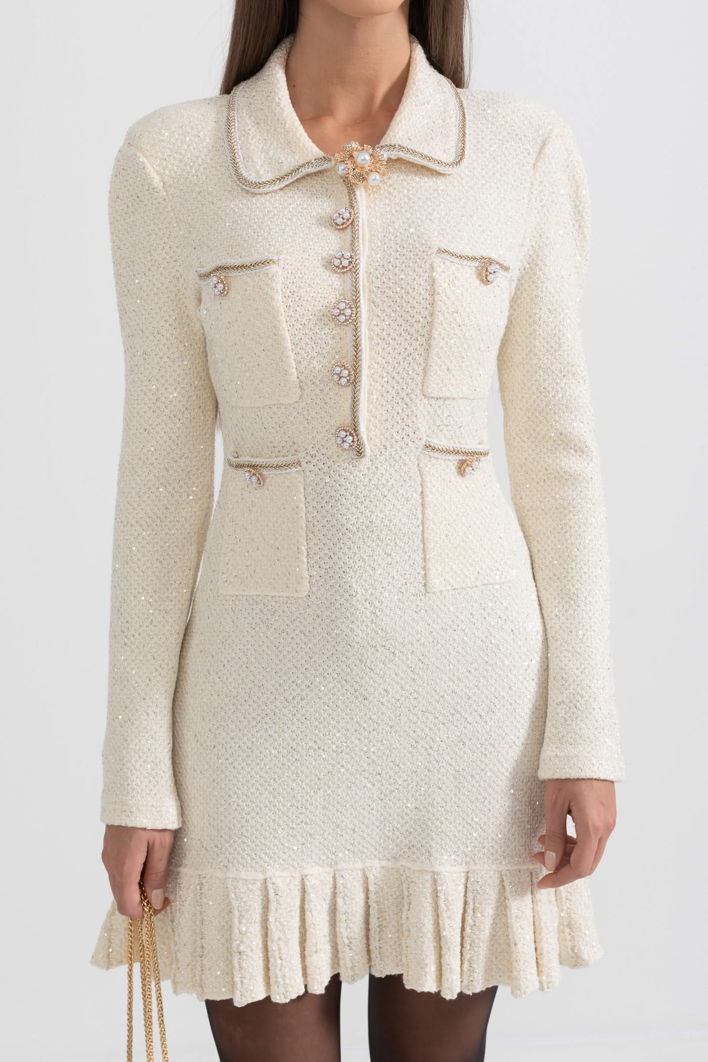 Örgü Dokulu Elbise - Fildişi