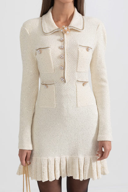 Örgü Dokulu Elbise - Fildişi