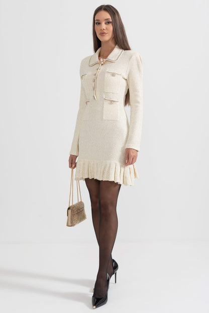Örgü Dokulu Elbise - Fildişi