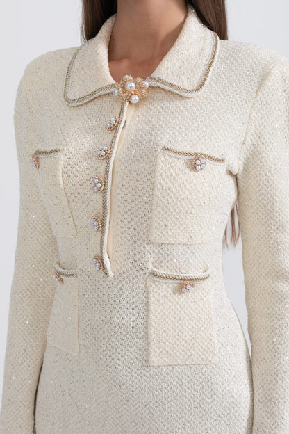 Örgü Dokulu Elbise - Fildişi