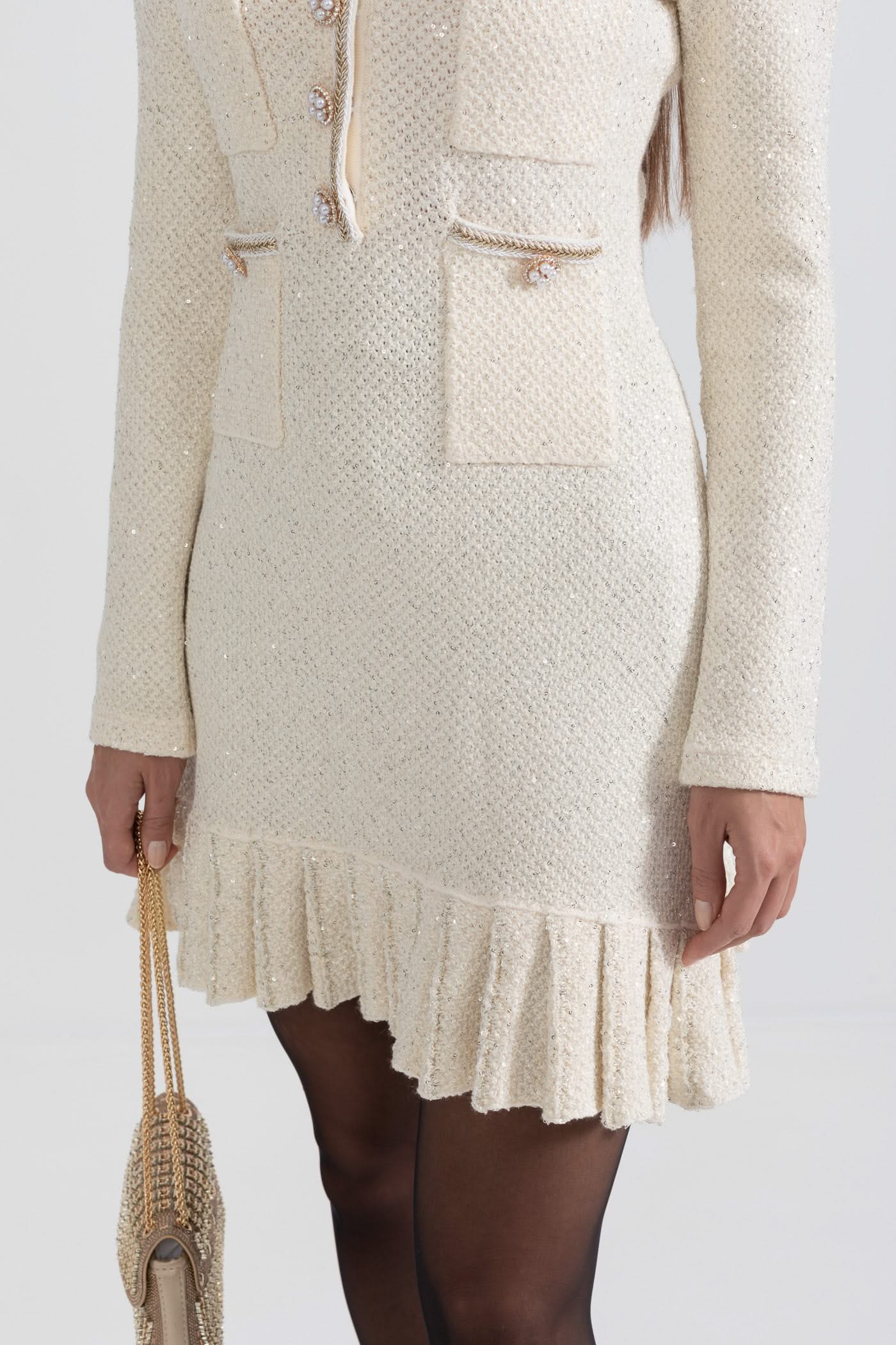 Örgü Dokulu Elbise - Fildişi