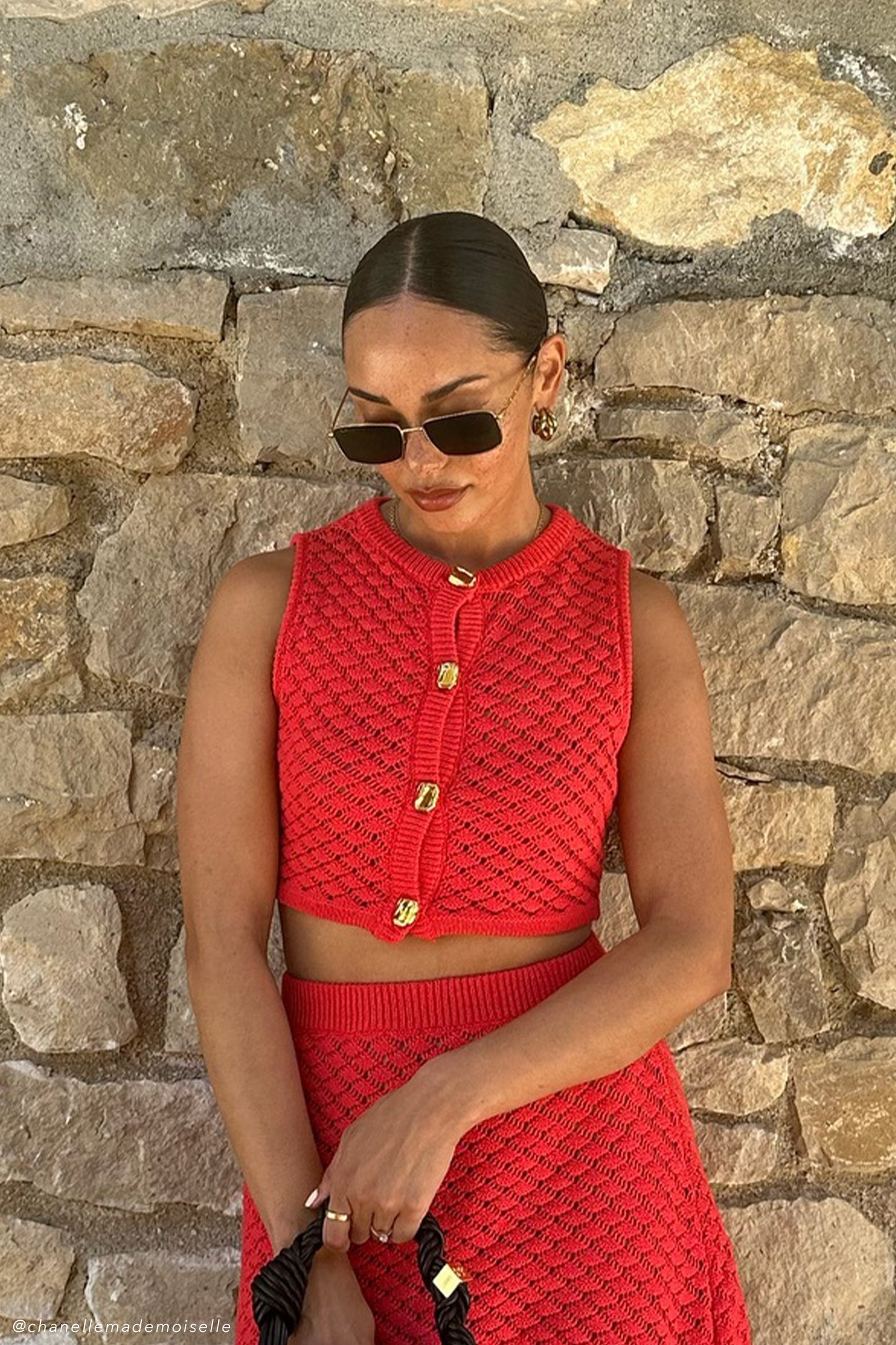 Butka™ Lorenza Tığ İşi Düğmeli Crop Top - Nar