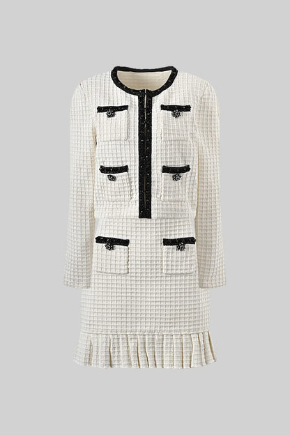 Siyah Detaylara Sahip Tweed Takım - Fildişi