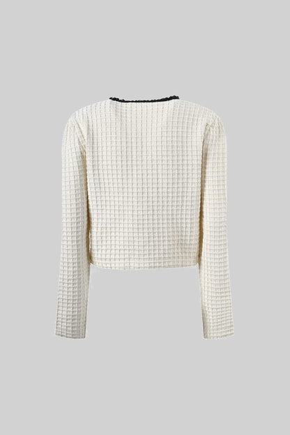 Siyah Detaylara Sahip Tweed Takım - Fildişi