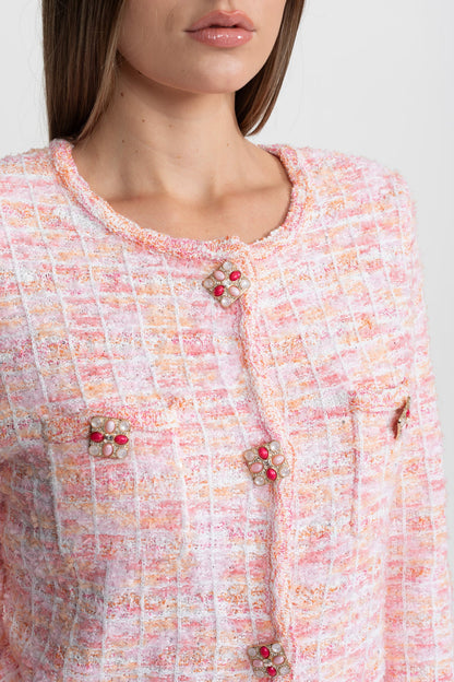 Süslemeli Düğmeli Tweed Takım – Allık Pembesi