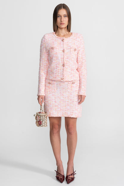 Süslemeli Düğmeli Tweed Takım – Allık Pembesi