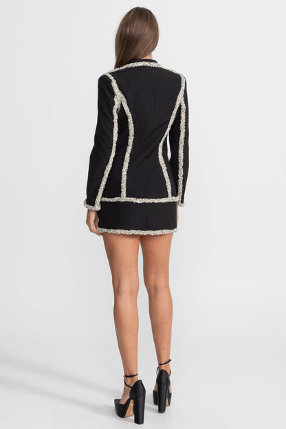 Parıltılı Kenarlı Blazer Ve Uyumlu Mini Etekli Tweed Takım - Siyah