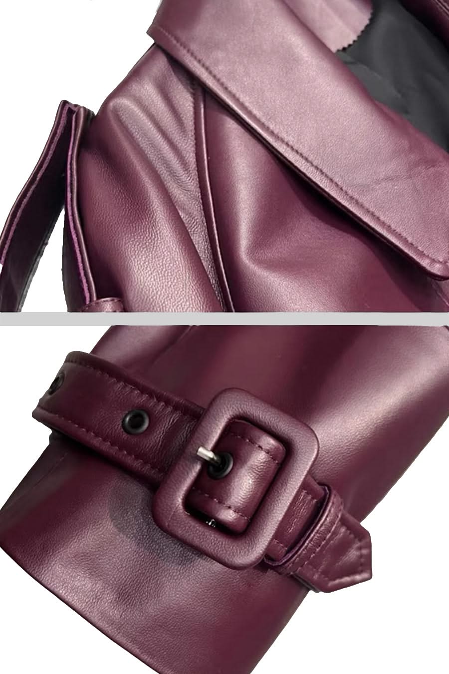 Çift Yaka Vegan Deri Ceket - Bordo